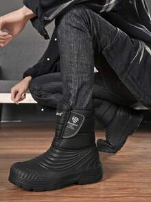 Winter Warm Boots For Men, Outdoor Hiking Boots, Thermal Lined Couple Snow Boots, Men's Shoes, Hook And Loop Convenient Slip-On Comfortable Cold-Proof Boots - Black - View 2