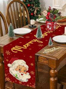 1 pièce Chemin de table thème Noël, éléments adorables du Père Noël, Joyeux Noël, convient pour la décoration de centre de table de fête de Noël, décoration de table pour rassemblement de fête de Noël, 35x180cm, chemin de table en polyester.