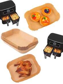 50/100/200pcs Baking Oven Paper, Rectangle Cooking Paper Sheets, Suitable For Bread, Potato, Toast, Pizza, Fried Chicken, French Fries, Roast Chicken, Nuggets, Pies, Suitable For Oven & Air Fryer, Heat Resistant, Waterproof, Oil Proof