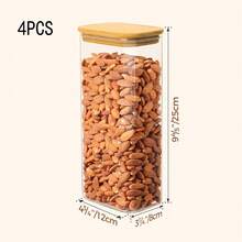 Rectangle Clear Storage Containers With Lids, Clear PET Jars With Bamboo Lids, Clear Food Storage Jar, Sugar Coffee Containers, Pantry Storage Container For Pasta Tea Candy Nuts - Multicolor - View 23