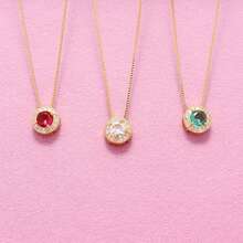 Fashion Women's Necklace, Colorful Round Pendant Inlaid With Imported Zirconia, 925 Silver Or 18K Gold Plated - Rosa vermelha (ouro) - 查看 3