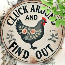 "Chicken-Themed Vintage Welcome Sign – Aluminum Round | Fits Home, Cafe, Outdoor | Decor & Gift" - Nhiều màu - Xem 5