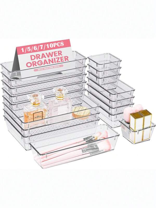 1/5 Piece Set/6 Piece Set/7 Piece Set/10 Piece Set, Transparent Storage Box Set, 7 Size Storage Tray, Multi-Purpose Household Storage Set