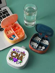 1pc Square Pill Box With Printed Leopard Letters "Cna" Nurse Theme, Four Compartments Portable Pill Storage Pill Box, Mini Storage Box, Portable Jewelry And Medicine Box, Personalized Creative Gift With Letter Logo, Suitable For Travel, Outdoor Activities, Bags, Pockets, Unique Design Decorative Travel Storage Box, Medicine Storage Box