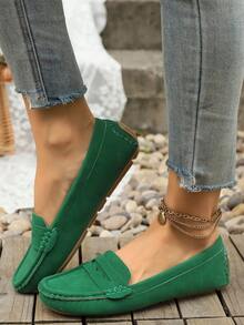Giày bệt nữ màu xanh lá cây dệt kim bằng da lộn mới, giày bệt giả da lộn thanh lịch, giày lười thoải mái màu trơn phù hợp mọi mùa, mũi tròn, giày công sở cao cấp nhẹ, đa năng cho nữ, giày đi làm/đi chơi, giày công sở, giày lười nữ, giày dự tiệc nữ, giày công sở thường ngày cho nữ - màu xanh lá - Xem 3