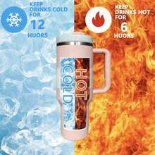 1913 40 Oz Stainless Steel Tumbler Double Wall Vacuum Insulated Portable Drinking Cup Travel Iced Coffee Mug Summer Drinkware With Handle And Straw, Perfect For Travel, Home, Office, Gift, Ice Drinks And Hot Drinks - 粉色 - 查看 6