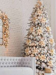 27pcs/Set Flower Design Christmas Tree Decoration,Christmas Wreath Christmas Tree Flowers Ornaments,Contains 9pcs Flowers, 9pcs Clips, 9pcs Rods, Suitable For DIY Christmas Wedding Party Happy Decorations, Christmas Tree Decoration Supplies, Scene Decorations, Holiday Home Decorations, Corridor Office Courtyard Decorations