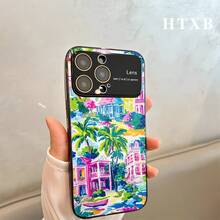 Funda para teléfono con diseño de palmera y coco, electrochapada | Funda AG Frosted Large View Window 2 en 1 para varios modelos, incluyendo las series 17, 16, 15, 14 y 13. - Negro - Ver 2
