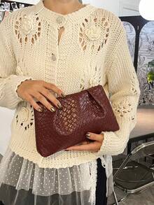 New Fashion Solid Color Clutch, Pleated Cloud Bag, Solid Color Casual Envelope Bag, Cosmetic Bag, Travel Accessory Bag, Inner Liner Bag, Toiletry Bag, Storage Pouch - Brown - View 4