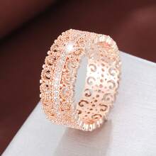 1pc Hollow Floral Design Cubic Zirconia Inlaid Fashion Ring For Women - Multicolor - View 33