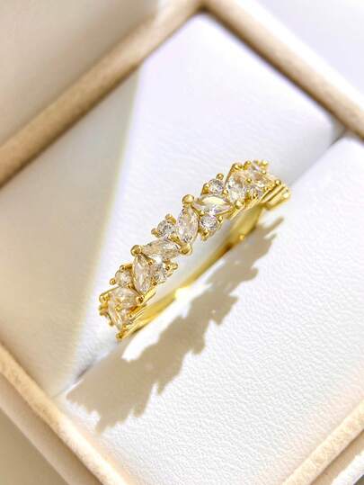 1 件优雅 925 纯银马眼锆石戒指，适合女士约会结婚永恒承诺戒指周年纪念女友礼物精美珠宝