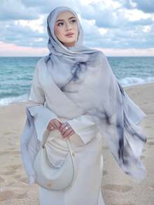 1 件女士围巾波西米亚水彩、大理石、水波纹、扎染印花头巾围巾，适合日常佩戴 - 白色 - 查看 3