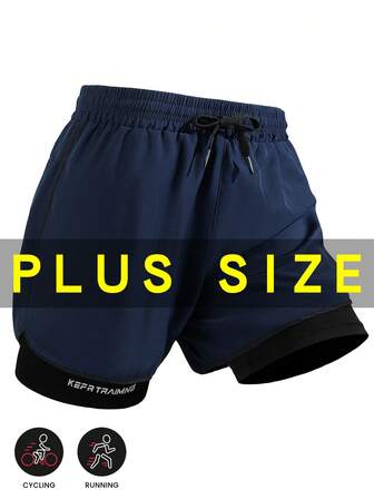 健身短裤男士印花二合一加大码男式训练裤夏季跑步高弹力四分裤透气运动