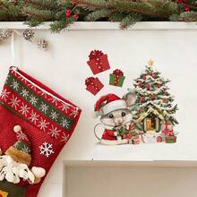 Christmas Wall Stickers Cute Santa Mouse Tree House Wall Stickers Holiday Decorations For Home - Multicolor - View 2