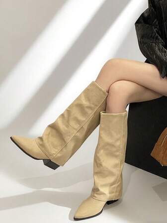 Women's Fashion Boots, Knee-High Boots, Cuff Boots, Western Boots, Khaki, Pant Boots, Legging Boots, Hot Chick Boots, Eye-Catching, Suitable For Daily, Indoor/Outdoor, Party, Pair With Skirts, Shorts, Elegant Women Boots, Women's Ankle Boots And Short Boots, Autumn/Winter