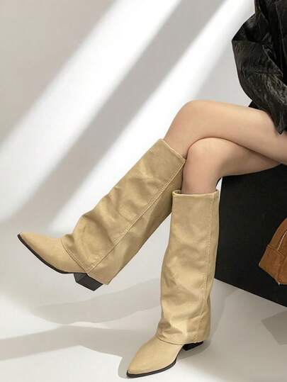 Women's Fashion Boots, Knee-High Boots, Cuff Boots, Western Boots, Khaki, Pant Boots, Legging Boots, Hot Chick Boots, Eye-Catching, Suitable For Daily, Indoor/Outdoor, Party, Pair With Skirts, Shorts, Elegant Women Boots, Women's Ankle Boots And Short Boots, Autumn/Winter