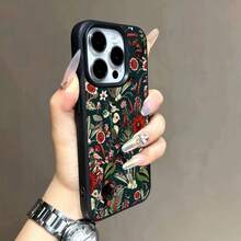 1pc Vintage Floral & Animal Pattern TPU Phone Case Compatible With IPhone// Phones - الأسود - مشاهدة 5