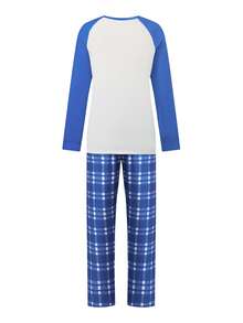 Kid Boys Christmas Set - Reindeer Print Raglan Sleeve Top And Plaid Pants, Holiday Outfits