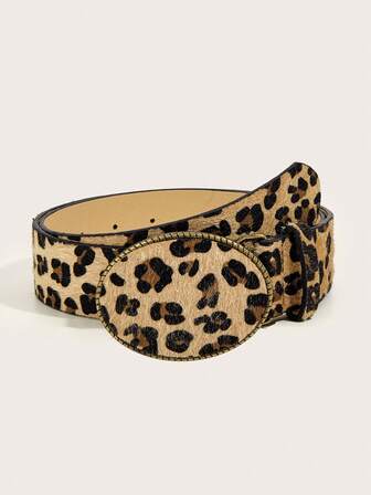 1pc Women's Vintage Western Leopard Print Belt, Classic PU Leather Waist Belt Suitable For Jeans And Dresses