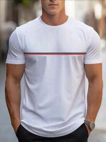 Men's Crew Neck Summer T-Shirt Regular Fit None - 白色 - 查看 1