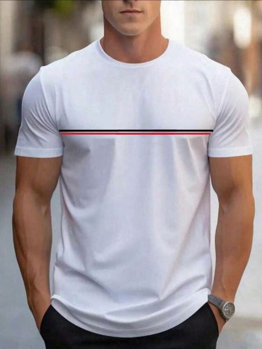 Men's Crew Neck Summer T-Shirt Regular Fit None - 白色 - 查看 1