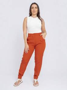 Women's Carrot Tailored Jogger Pants With Zipper - Màu Cam cháy - Xem 6