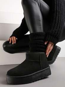 Winter Casual Versatile Snow Boots On Platform - Black - View 1