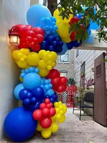 Mtrong Te Set de 130 piezas de globos de látex rojos, amarillos y azules, decoración para fiesta de baby shower y cumpleaños con guirnalda de globos - Multicolor - Ver 4