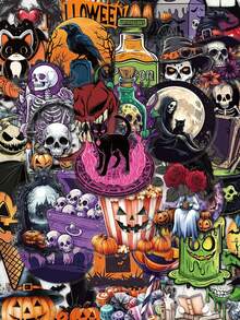 SCXXBSW 50pcs Halloween Cartoon Graffiti Stickers Decorative Water Cups Notebook Luggage Double Transparent Stickers