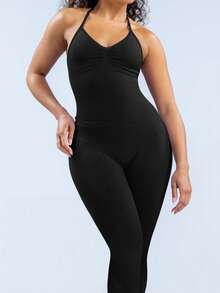 Yefecy 2 件套，新款 Impact 运动瑜伽背心和高腰紧身裤，女士健身瑜伽上衣，健身服锻炼露背紧身内置罩杯上衣，柔软舒适，日常，户外，运动，女士健身服套装，女士健身套装 - 黑色 - 查看 7