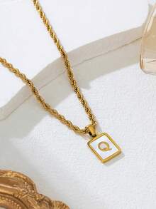 1pc Twist Rope Chain Stainless Steel Square Initial Letter Necklace For MEN