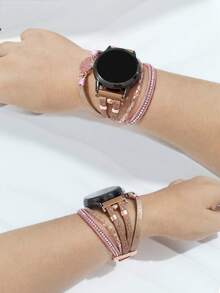 时尚多层仿皮表带，兼容三星 Galaxy Watch、Garmin、Amazfit 和其他 20 毫米/22 毫米智能手表，水晶表带配有可调节金属扣（仅表带） - 彩色 - 查看 3