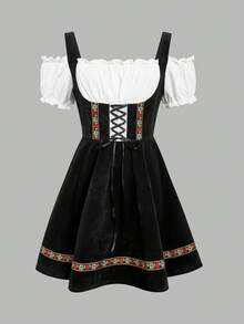 ii Women's German Oktoberfest Costume Traditional Bavarian Beer Garden Velvet Dresses