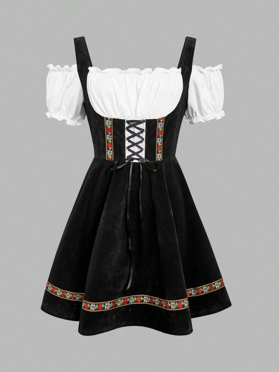 ii Women's German Oktoberfest Costume Traditional Bavarian Beer Garden Velvet Dresses