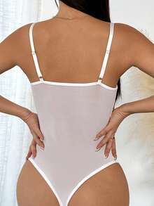 EZNV 1pc Fashionable Lace Trim Bodysuit, Supportive & Fitted - White - View 7
