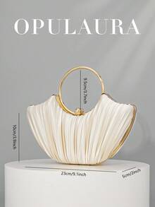 OpulAura 女士金属奢华晚装手拿包，优雅皮革派对手提包，闪光正式手拿包，适合礼服、舞会、婚礼、伴娘、生日礼服配饰 - 杏色 - 查看 5