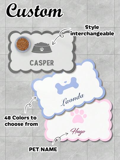 1pc Customized Pet Feeding Mat - Quick Dry Absorbent Dog Bowl Mat, Personalized With Name And Paw Print, Silicone Floor Mat