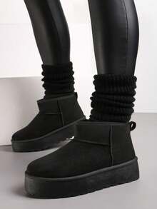 Winter Casual Versatile Snow Boots On Platform - Black - View 2
