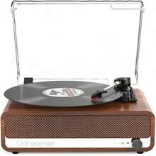 Vinyl Record Player With, All In One 3Speed Vintage StereoTurntable With Speakers, Brown