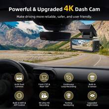 4K Dash Cam, 2160P Car Camera, Mini Dash Cam, 4K Front Camera + 2K Rear Camera (Optional), Built-In GPS And WiFi, 128GB Dash Cam Storage Card (Optional)