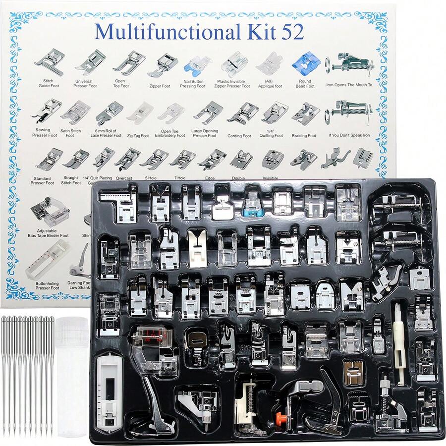 11/16/32/42/48/52pcs Sewing Machine Presser Foot Set Compatible With Brother, Baby Lock, Singer, Janome And Most Low Shank Sewing Machines, Complete Sewing Machine Presser Foot Kit, Home Sewing Machine Sewing Accessories, Sewing Machine Parts, DIY Sewing Accessories