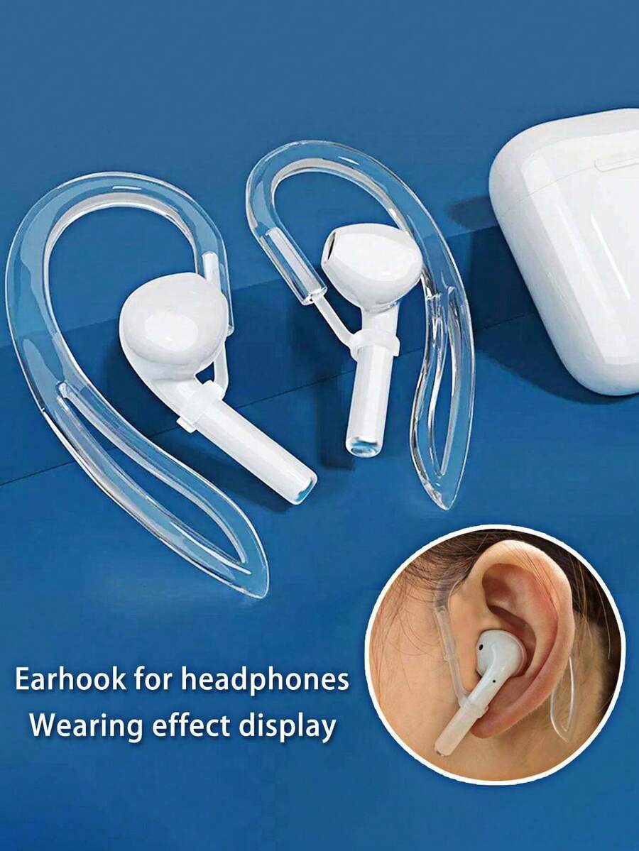 1 Pair Transparent 6mm Silicone Universal Earphone Hooks Compatible With Apple Wireless Earbuds, Bluetooth Headphones Ear Clips Rotatable Anti-Slip Anti-Lost