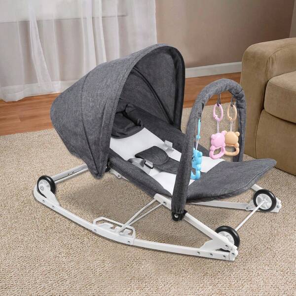 2-in-1-Klappbare Babywippe, Babynest mit Rädern und Schiebegriff, 0–3 Jahre, das beste Geschenk für Ihr Baby, rosa/grau