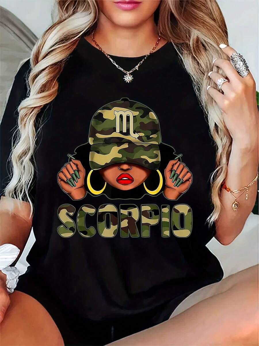 100% Cotton Scorpio Girl - Birthday T-Shirt, Women Tops, Suitable For Gifts, Sizes S-3XL, 4XL, 5XL - 黑色 - 查看 1