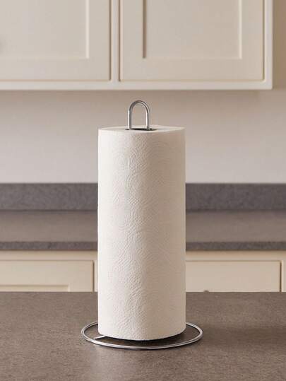 Porta Rolo Papel Toalha Suporte Vertical Mesa Prata Preto