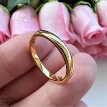 1 件男女通用 6 毫米经典 18K 镀金不锈钢戒指，金色/银色，简约弧形平面设计，优雅的婚礼/周年纪念珠宝礼物，耐用的不锈钢时尚配饰，奢华简约设计，适合订婚或结婚戒指，完美的求婚和订婚选择