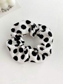 1pc Women's Cartoon Black & White Leopard Dot Wave Scrunchie, Elegant Retro Fashion Versatile Hair Accessory For Ponytail & Bun, Suitable For Daily Hairstyles, Ponytail Holders, Hair Elastics, Hair Rubber Bands, Scrunchies, Hair Rope ,Animal Print