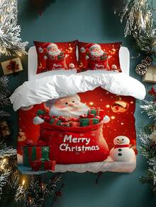 2/3pcs Christmas Tree, Gift, Snowflake, Deer, Santa Claus Pattern Digital Printing Brushed Duvet Cover Set, Soft & Comfortable, Suitable For Bedroom, Guest Room, Game Room, Hotel, School Dormitory
