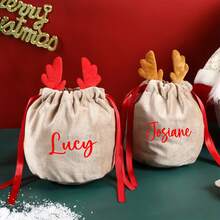 1pc Personalized Velvet Reindeer Drawstring Bag, Custom Name Apple Packaging Bag, Party Style Red Christmas Gift Bag Christmas Christmas Decorations Christmas Pajamas Christmas Gifts Christmas Decor - Multicolor - View 1