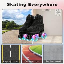 YYW Roller Skates For Women And Men Cowhide High-Top Shoes Classic Double-Row Roller Skate Four-Wheel Roller Skates For Men Girls Unisex Christmas(Camouflage Black Wheel Model) - 迷彩閃光輪 - 查看 9